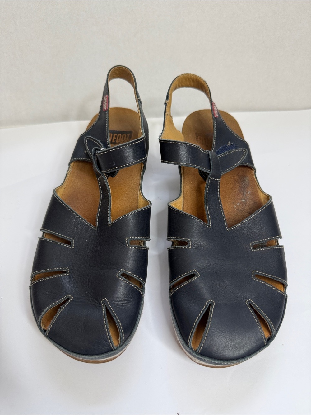 Onfoot Fisherman T Strap Sandals Leather Navy Blue size 9.5 - Picture 2 of 16
